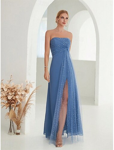  Rochii A-Line pentru quinceañera rochie elegantă formală de nuntă lungă până la sol fără mâneci fără bretele din chiffon fără spate cu fenta