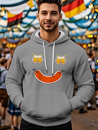  Oktoberfestbier Kapuzensweatshirt Druck Fronttasche Grafik Für Herren Erwachsene Karneval Oktoberfestbier Heißprägen Urlaub Party
