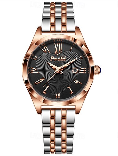  Modische Damen-Quarzuhr mit rundem Zifferblatt, römische Ziffern, neuartige digitale Quarzuhr px7, wasserdichtes Armband, Kalender, Edelstahlarmband, Damen-Business-Uhr, die beste Wahl für Geschenke