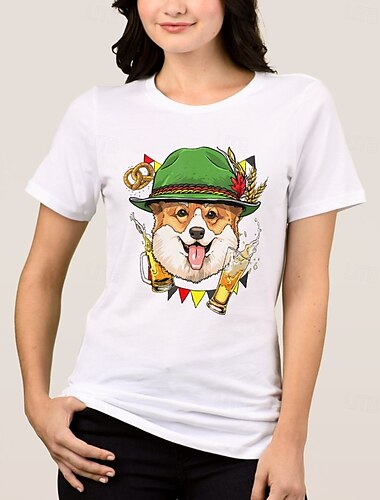  Oktoberfest Hund Corgis T-Shirt Bayerisch München Deutsch Grafik Für Damen Erwachsene Karneval Oktoberfestbier Heißprägen Party Alltagstauglich
