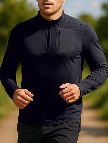 Homme T-shirt POLO T-shirt de course Chemise de tennis Quart de zip manche longue T-shirt Respirant Séchage Rapide Léger Tennis Le golf Course Tenue de sport Tenues de Sport Bloc de Couleur Noir Bleu