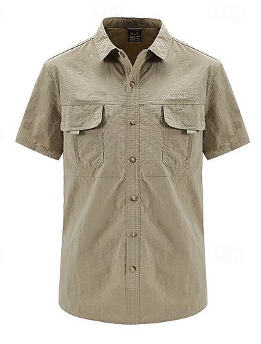 Herren Wanderhemd Wanderspitze Cargo-Shirt Kurzarm Umlegekragen Oberteil Außen Wasserdicht Schnelltrocknend Elastisch Atmungsaktiv Nylon Armeegrün Khaki Grau Tennis Golfspiel Laufen