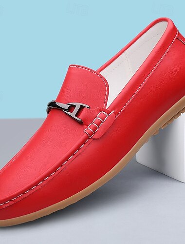  Mocassins en similicuir rouge pour hommes, design élégant à enfiler avec semelle intérieure confortable et coussinée, idéal pour les week-ends décontractés et les voyages