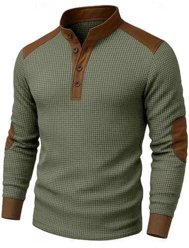  Herre Vaffel Henley skjorte T-Shirts Kortærmet Helfarve Vanlig Mode Designer Afslappet Knapper Farveblok Henley udendørs Afslappet Daglig Efterår Vinter Alle årstider Sort Navyblå Grøn Henley T-shirt