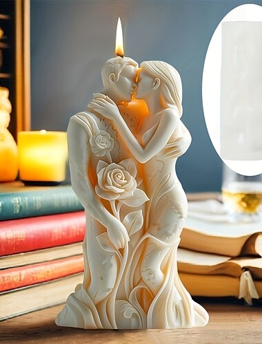  Molde de silicona para velas románticas de San Valentín, diseño de pareja abrazada con detalle de rosa, flexible, de fácil liberación, herramienta de aromaterapia para manualidades de bricolaje para