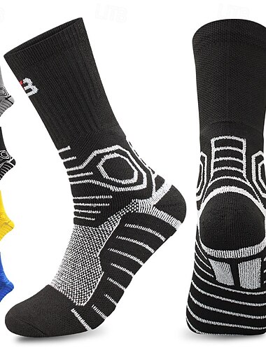  1 par de calcetines de senderismo para hombre, deportivos, transpirables, antiampollas, que absorben el sudor, acolchados, para exteriores, de un cuarto de tripulación, con parches de algodón, negros, blancos y amarillos para correr