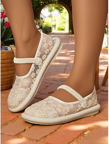  ballerine mary jane a rete a piedi nudi larghe da donna – scarpe leggere ricamate con cinturino elastico per feste in giardino e comfort indoor-outdoor