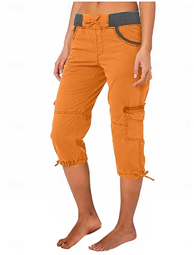  Damen Cargo-Hosen Urlaub Mode Streetwear Wadenlang Hohe Taille Einfach Tasche Bequem Weich Mikroelastisch Outdoor Straße Gelbbraun Schwarz Weiß Orange Sommer Normale Passform