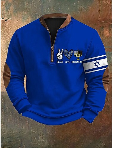  Herren Sweatshirt Viertelreißverschluss Sweatshirt Schwarz Weiß Blau Halber Reißverschluss Grafik Farbblock Sport & Outdoor Täglich Ferien Polyester Streetwear Lässig Herbst Winter Bekleidung