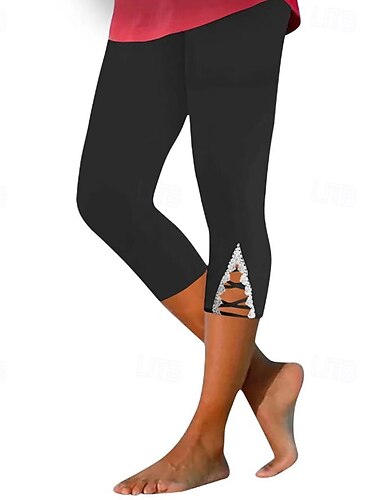  Damen Caprihose Leggings Streetwear Lässig Wadenlang Natürliche Taille Einfach Spitze Elastischer Bund Bequem Außenbereich Athleisure Ferien Alltagstauglich Schwarz Weiß Königliches Blau Fuchsie