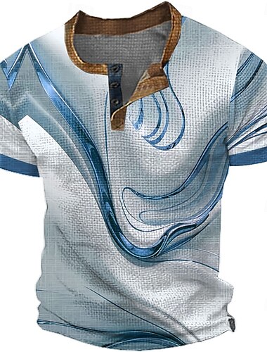  Herren Geometrisch Henley Hemd Waffel-T-Shirt Kurzarm Täglich Retro Vintage Klassisch Sport im Freien Lässig Ferien Sommer Frühling & Sommer Dunkelbraun Grün Blau Grau Henley Henley T-Shirt