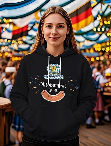  Oktoberfestbier Kapuzensweatshirt Druck Fronttasche Grafik Für Damen Erwachsene Karneval Oktoberfestbier Heißprägen Urlaub Party