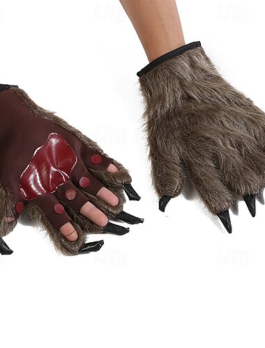  ハロウィン ゴリラ コスチューム グローブ、恐ろしい毛深い猿の手小道具、コスプレ、いたずら、パーティーパフォーマンス、リアルな動物の手アクセサリー