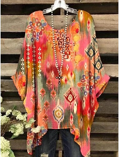  Femmes Chemise Bohème Graphique Abstrait Élégant Bohème Actif Manche Courte Manche Chauve-souris Col ras du cou Hauts Réguliers Quotidien Fête Tenue de plage Jaune Bleu Violet Fuchsia Orange Ét