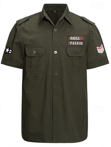  Herren Wanderhemd Cargo-Shirt Army-Shirt Kurzarm Umlegekragen Oberteil Außen Leicht Atmungsaktiv Baumwolle Schwarz Armeegrün Khaki Tennis Golfspiel Laufen