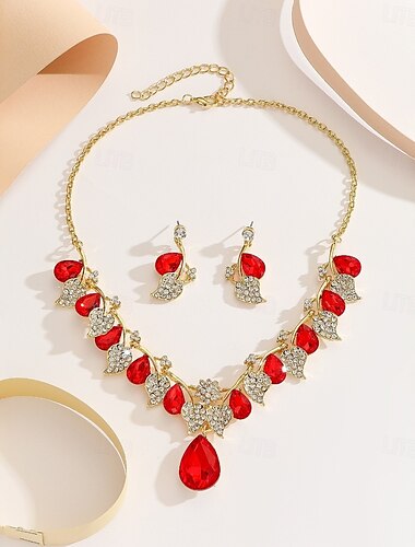  Brautschmuck-Sets 2 Kubikzirkonia Strass 1 Halskette Ohrringe Damen Elegant Vintage Luxus Niedlich Schick Blattform Gesegnet Unregelmäßig Schmuck-Set Für Hochzeit Party Party-Abendmode