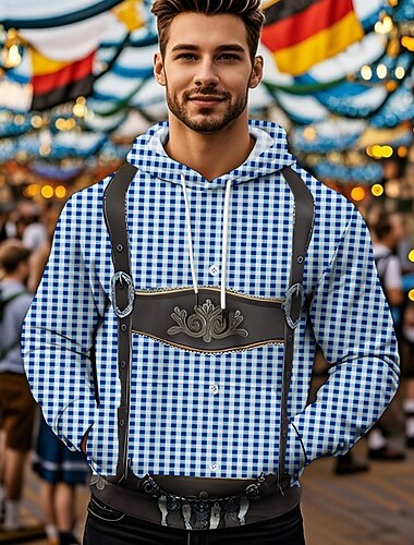  Cerveza Oktoberfest Sudadera Estampado Bolsillo delantero Gráfico Para Hombre Adulto Carnaval Cerveza Oktoberfest Impresión 3D Vacaciones Fiesta