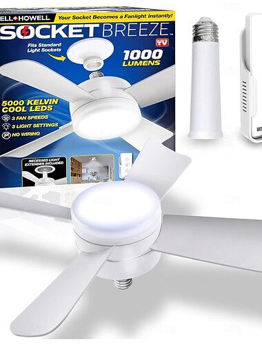  Socket Breeze Moderne Deckenventilatoren mit LED-Leuchten, 15 LEDs, E26/E27-Schraubsockel, Mini-Fassungsventilator mit Kabel für Schlafzimmer, Wohnzimmer, Küche, Balkon