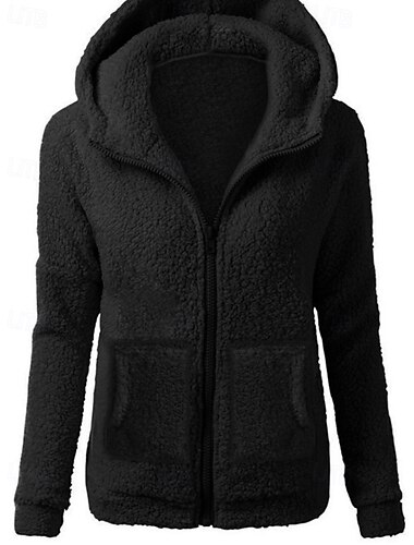  Mujer Chaqueta de lana Chaqueta con capucha Mantiene abrigado Cómodo Cremallera Bolsillo Elegante Moda Exterior Color sólido Noche Casual Diario Fin de semana Cremallera Regular Con Capucha Ajuste