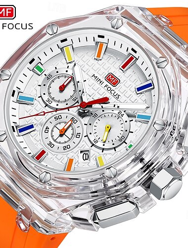  MINI FOCUS Herren Quarzuhr Luxus Großes Ziffernblatt Geschäft Armbanduhr leuchtend Kalender Datum Woche Wasserdicht Silikongel Beobachten