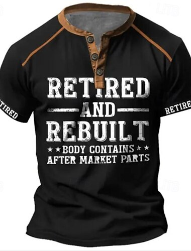  رجالي العامية مضحك RETIRED تي شيرت قميص هينلي كم قصير مصمم عتيق / معتق كاجوال شارع فضفاض مناسب للبس اليومي الصيف الربيع أسود أزرق البحرية هينلي تي شيرت هنلي