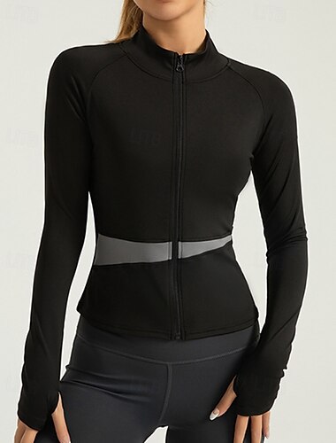  Damen Sportjacke Stehkragen Sonnenschutz Elastisch Atmungsaktiv Fingermäntel Langarm Sport Farbblock Jacke Für Pilates Laufen Fitness Sportkleidung