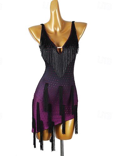  Lateinamerikanischer Tanz Kleid Quaste Kristalle / Strasssteine Pailletten Damen Leistung Party Ärmellos Chinlon Spandex