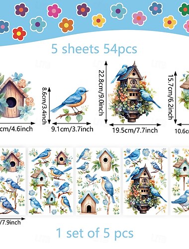  5 Bögen Fensteraufkleber mit Cartoon-Papagei, doppelseitige statische Glasaufkleber, klebstofffreie Wandaufkleber für Schaufenster, Vitrinen und Heimdekoration