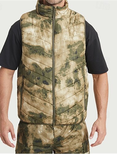  Herren Wanderweste Daunenweste Steppweste Ärmellos Weste Außen Thermowarm Leicht Atmungsaktiv Winter Reißverschluss Polyester Tarnung Gelb Grün gelb Jagd Angeln Klettern