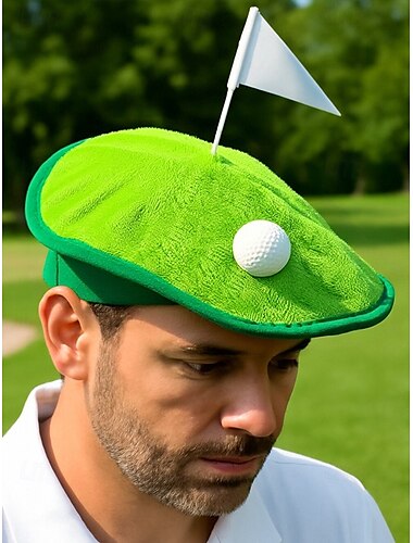  Divertente cappello da golf verde con palla e bandiera – berretto in morbido peluche per uomini e donne – perfetto per feste di golf, eventi in maschera e regali divertenti