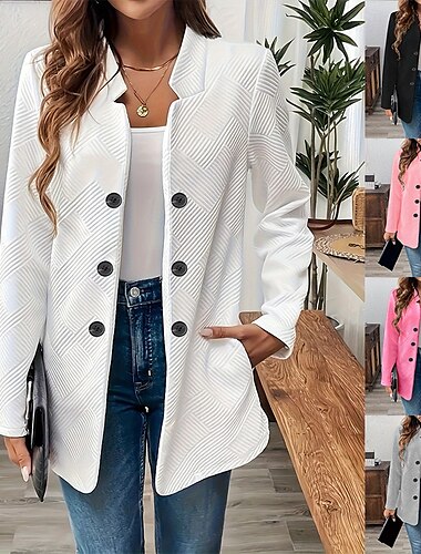  Damen Blazer Bequem Atmungsaktiv Knöpfe Lässig Einfach Büro Straße Lässig Alltagskleidung Einreihig Regulär Stehkragen Normale Passform Langarm Oberbekleidung Schwarz Weiß Rosa Sommer Herbst