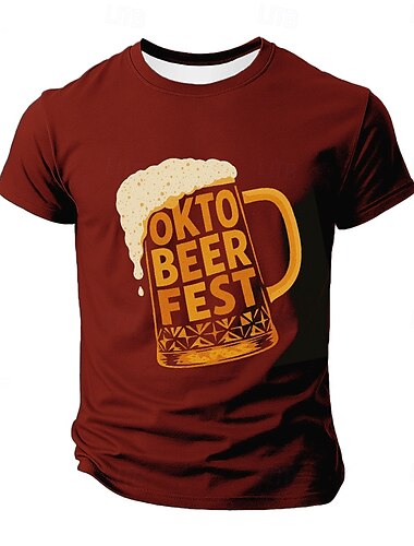  Oktoberfest Voor heren Bier T-shirt Korte mouw T-shirt 3D-afdrukken Strakke ronde hals Overhemd Modieus overdreven Dagelijks Feest Straat Casual Zwart Wit Rood Zomer Lente Alle seizoenen Kleding S M