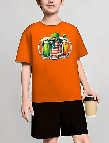  Amerikanischer Unabhängigkeitstag Jungen 3D Grafik T-Shirt Kurzarm Sommer Frühling Mode Basic Kinder 4-12 Jahre Rundhalsausschnitt Outdoor Lässig Täglich Normale Passform