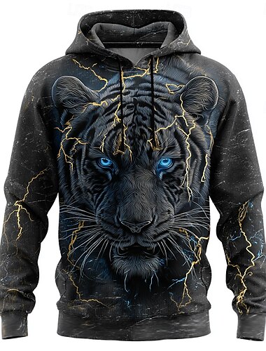  Herr Djur Huvtröjor Tröja Ytterkläder Huvtröja Rund hals Häftig 3D-tryck Nattklubb Streetwear Gul Blå Snörning Grafisk Höst Vinter Designer