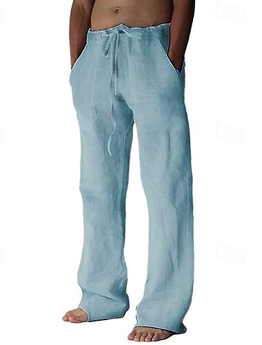  Homme Pantalons en Lin Pantalons Pantalon d'été Pantalons Amples Cordon de serrage Taille Élastique Jambe Droite Uni Confort Respirant Longueur complète Occasionnel Quotidien Fête Mode Style Classique