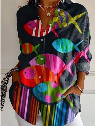  Damen Hemd Blumen Stilvoll Modern Langarm Hemdkragen Normale Oberteile Täglich Ferien Knöpfe Druck Schwarz Gelb Himmelblau Grün Sommer