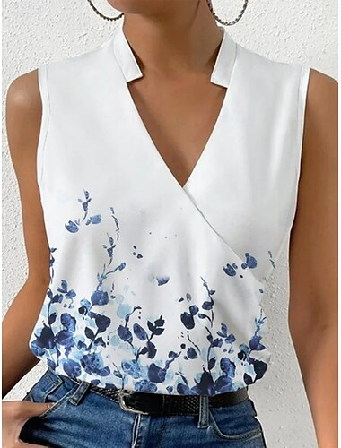  Damen Camisole-Tanktop Blumen Stilvoll Lässig Ärmellos V Ausschnitt Normale Oberteile Täglich Druck Rote Blau Grün Grau Sommer