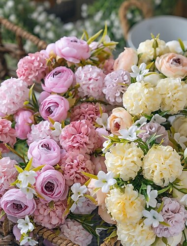  Bouquet di fiori misti artificiali, 1 bouquet di fiori finti da sposa da tenere in mano, composizione floreale simulata per la decorazione della casa, soggiorno, camera da letto