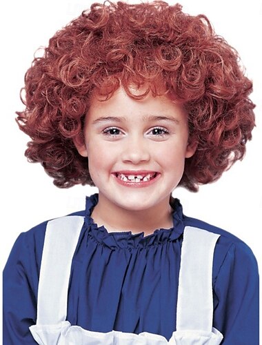  Kleine rote Waisenkostümperücke für Mädchen, Halloween, Cosplay, Partyperücken