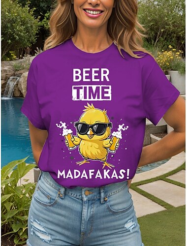  Oktoberfest Damen T Shirt Grafik Tiermotiv Buchstabe Vintage Stilvoll Klassisch Kurzarm Rundhalsausschnitt Rundhals Normale Oberteile Täglich Wochenende Druck Schwarz Weiß Gelb Rote Blau Sommer