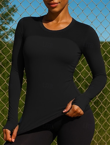  Damen Lauf-T-Shirt Laufoberteil Sporttop Langarm T-Shirt Schnelltrocknend Leicht Atmungsaktiv Laufen Yoga Sportbekleidung Sportkleidung Einfarbig Schwarz Weiß Blau