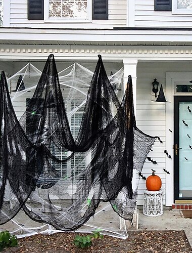  Décorations d'extérieur en tissu effrayant pour Halloween, toiles d'araignées, étamine noire effrayante, gaze effrayante pour rideaux d'Halloween, cour, patio, fête, escaliers, maisons hantées