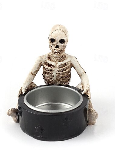  halloween lysholderdekor, hodeskalle &hekselysholder i harpiks, skummel heksehodeskalle midtpunkt til bordet, skrekk Halloween-fest hjemmedekorasjon