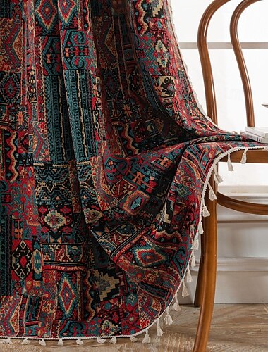  Jacquard-Vorhänge 1 Paneel mit Quasten für Schlafzimmer Wohnzimmer Fenster thermisch isolierte raumverdunkelnde Stangentaschenvorhänge