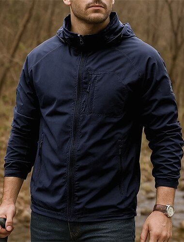  Herren Wanderjacke Regenmantel Sportjacke Außen Wasserdicht Winddicht Schnelltrocknend Leicht Wanderoutfits Wanderbekleidung Frühling Herbst Jacke Tennis Golfspiel Laufen Einfarbig Schwarz Armeegrün