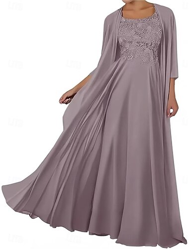  Deux Pièces Ensembles de Robes Robe de Mère de Mariée  Élégant Simple Col carré Longueur au sol Chiffon Sans manches avec Couleur Unie 2025