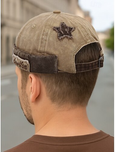  Casquette rétro en coton délavé pour homme avec patch étoile – chapeau vintage ajustable sans bord pour les sorties décontractées de style urbain et le streetwear