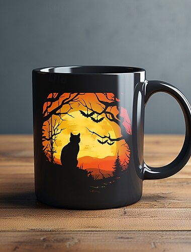  Halloween cadeau mok, zwarte kat keramische koffiemok 330ml/12oz, schattige Halloween mok voor kattenliefhebbers, griezelige kat thema mok voor vrouwen, vrienden, vakantie cadeau