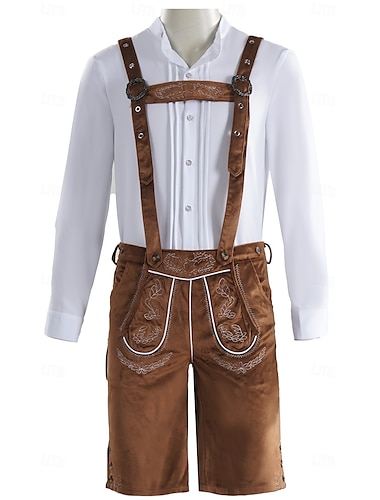  Carnaval Oktoberfest Costume Lederhosen Chemise Bavarois Allemand Alpin Prairies Homme Soirée Fête de la Bière Tissu de style traditionnel
