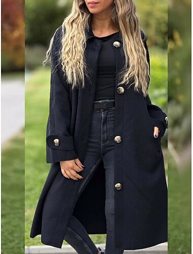  Damen Trenchcoat Bequem Atmungsaktiv Tasche Klassisch Lässig Einfach Urlaub Straße Lässig Alltagskleidung Einreihig Lang Umlegekragen Normale Passform Langarm Oberbekleidung Schwarz Gelb Rosa